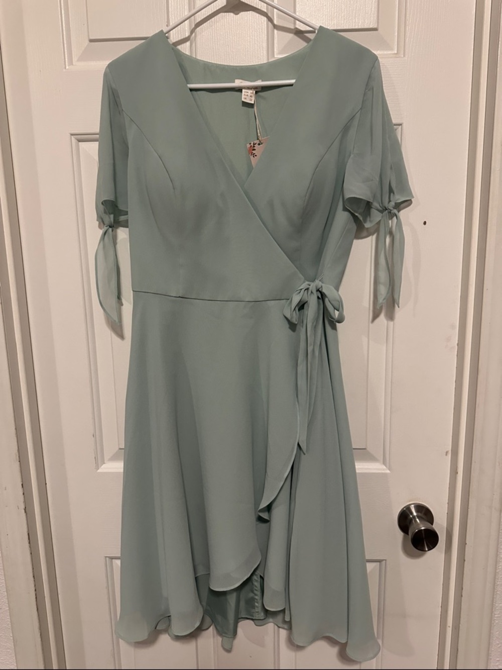 Sage Wrap Midi Dress with Tie Waist